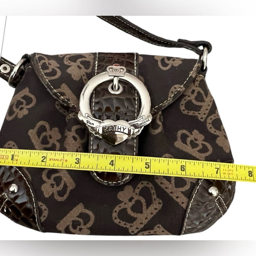 Kathy Van Zeeland small canvas brown & tan crossbody purse with a crown design - Picture 7 of 8